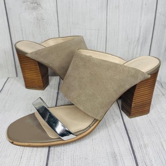 Seychelles Taupe Gray Silver Block Heel Sandals Size 11 - Picture 1 of 6